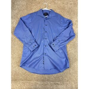 Awearness Kenneth Cole Mens Blue Non-Iron Slim Fit Dress Shirt 16 32/33 Business